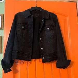 Black Distressed Cropped Jean Jacket